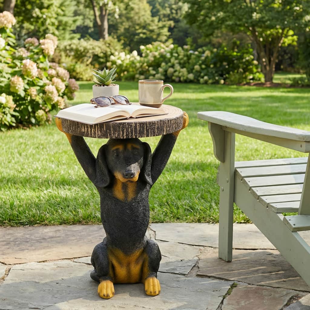 Christopher Knight Home - Hand-Painted MGO Dog Statue Side Table with Faux Wood Top for Indoor & Outdoor Decor