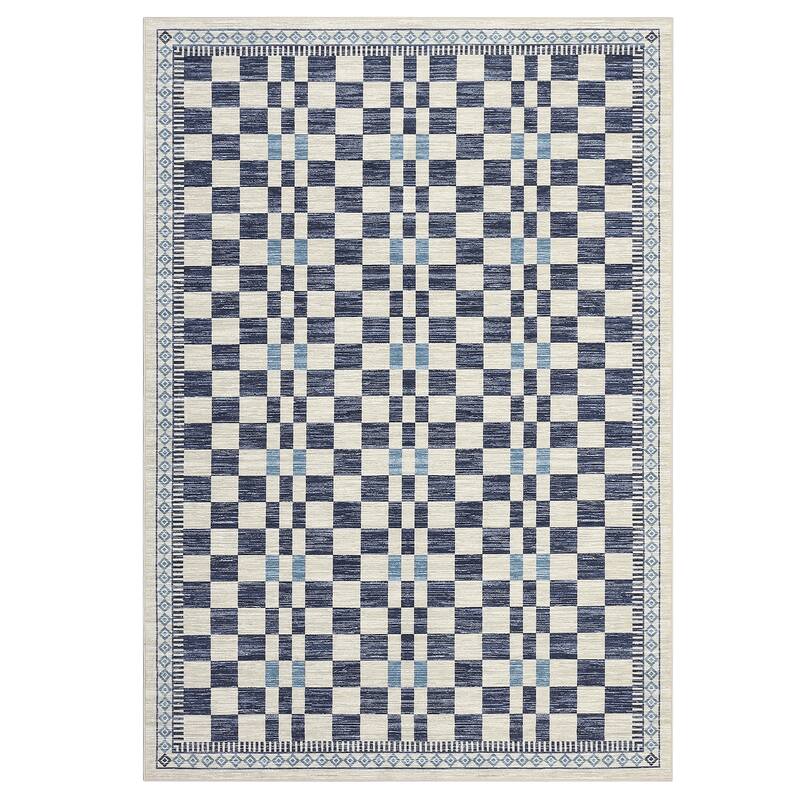 Checkered Area Rugs for Living Room Soft Modern Geometric Rug Non-Slip Low Pile Carpet for Bedroom, Dining Room