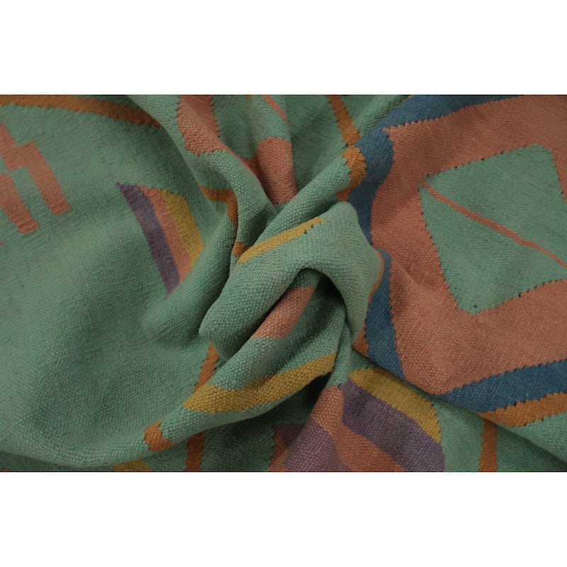 Hand Woven Oriental 100% Wool Carpet Southwestern Tribal Green Kilim Area Rug - 9' 8'' X 8' 9''