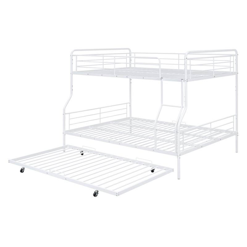 Full XL Over Queen Bunk Bed with Trundle, Iron Frame, Space-Saving Design
