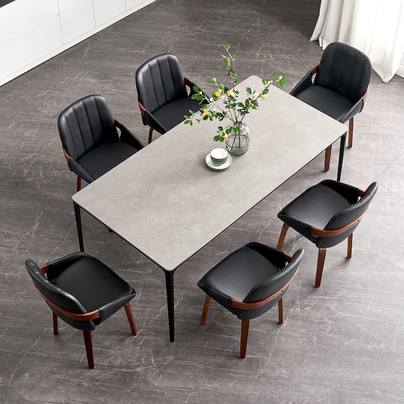 Upholstered Modern Faux Leather Swivel Dining Chairs Bentwood Side Chairs, Set of 2/4/6