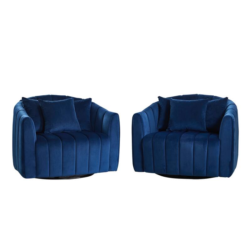Velvet Swivel Barrel Chair with Pillows