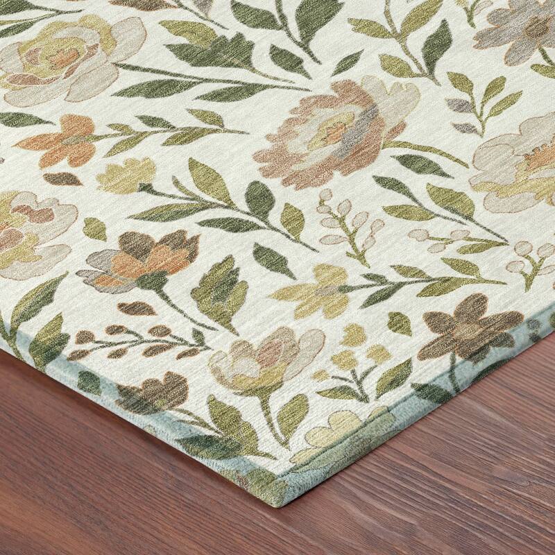 Machine Washable Indoor/ Outdoor Floral Garden Chantille Rug