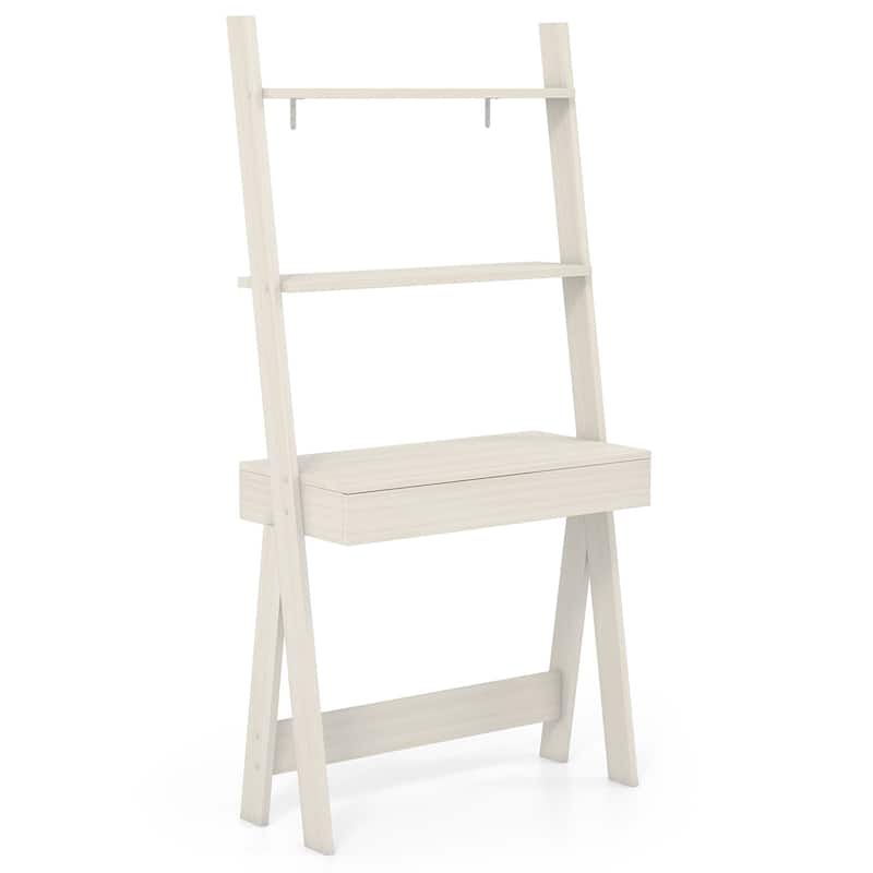 2-Tier Ladder Shelf Desk Freestanding Computer Desk with Storage Shelf - Oak