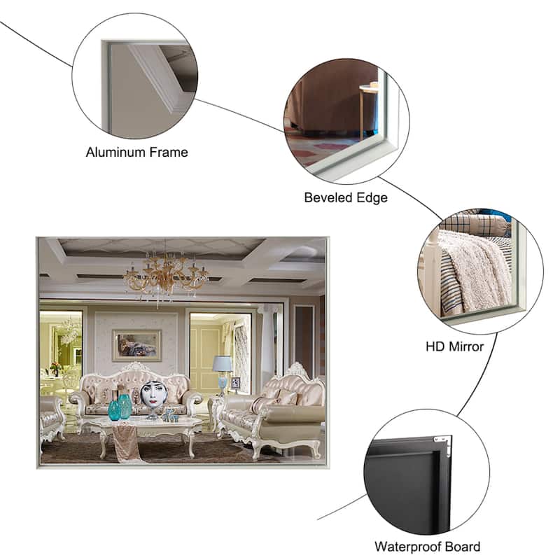 Glossy White Rectangular Wall-Mounted Beveled Bathroom Mirror