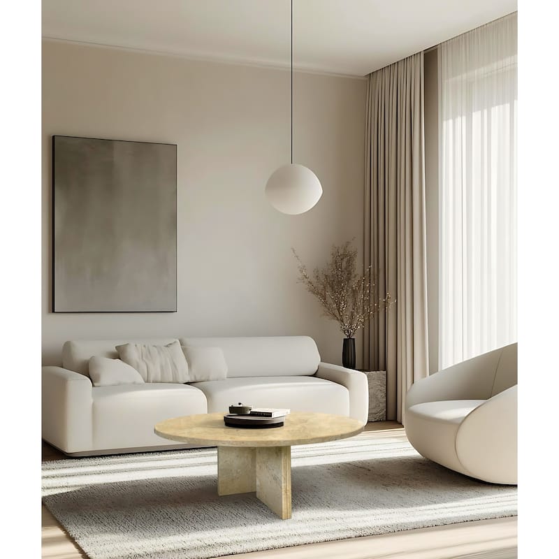 Roomfitters Round Marble Coffee Table, Natural Stone Living Room Table, Solid Marble Accent Table, Modern Design