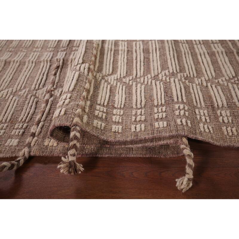 Striped Moroccan Modern Area Rug Hand-Knotted Wool Carpet - 6'0"x 10'0"