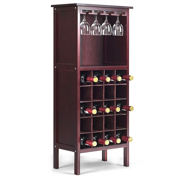 Shop Costway Wood Wine Rack Holder Storage Shelf Display W Glass