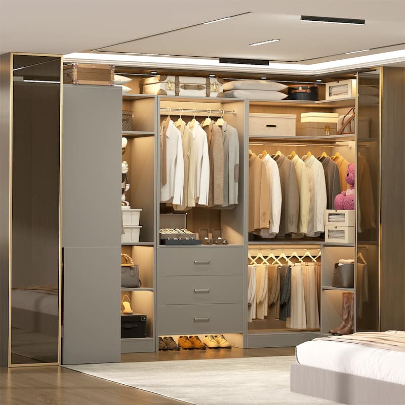 Cimly Set of 3 Closet Organizer with Drawers, U Shaped Freestanding Closet System