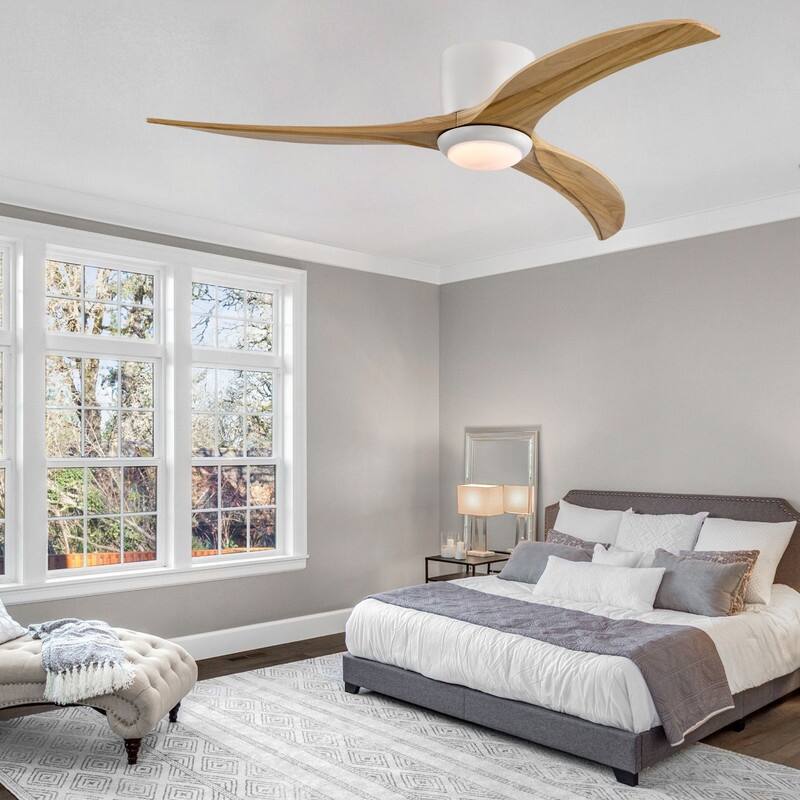 Modern 52" Ceiling Fan with Light & Remote, Matte White - Silent Reversible Motor, 6-Speed, Solid Wood Blades for Indoor Rooms