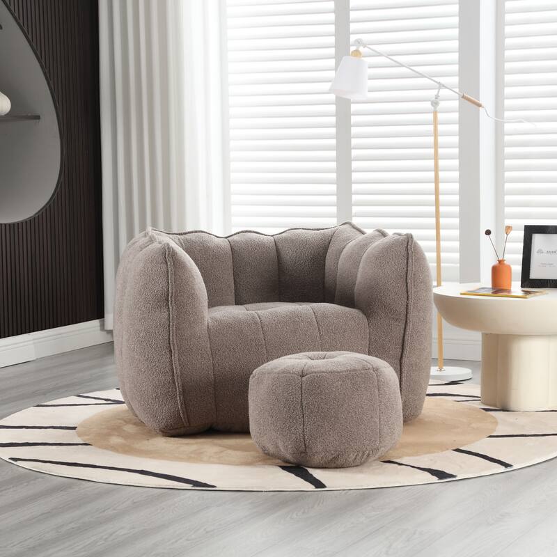 Soft Bean Bag Chair with High Resilient Foam for Adults, Comfortable Square Lazy Sofa with Footstool for Living Room