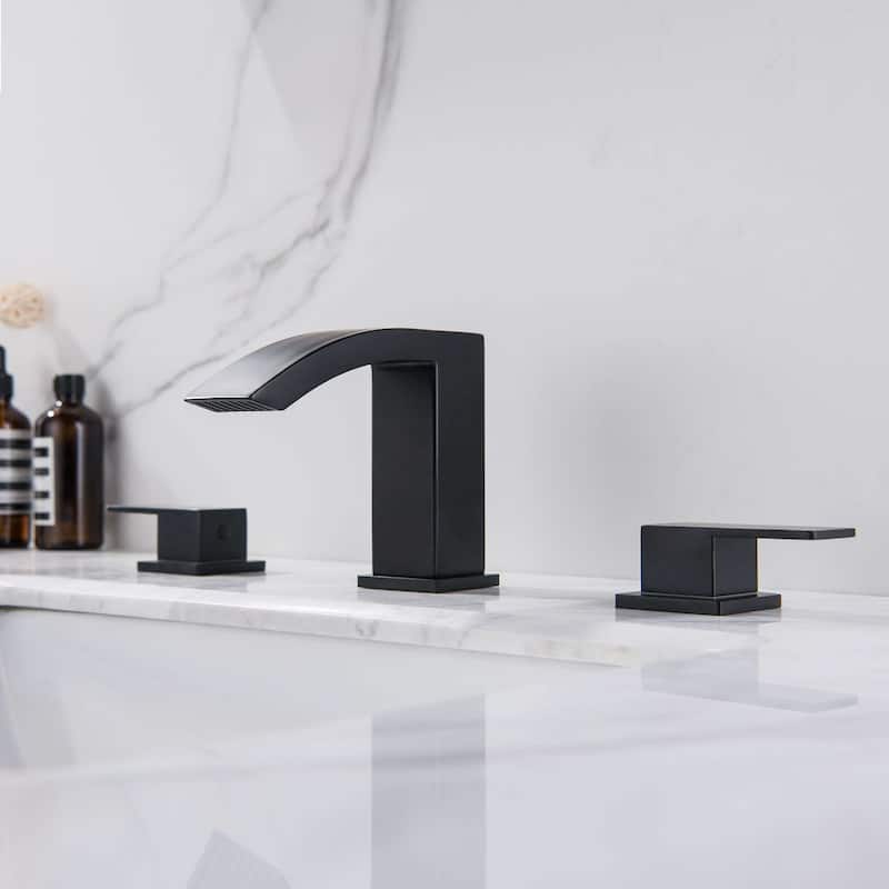 Widespread Bathroom Faucet Waterfall 3 Holes Bathroom Sink Faucet Double Handle Modern 8 Inche Basin Vanity Taps With Valve - Matte Black