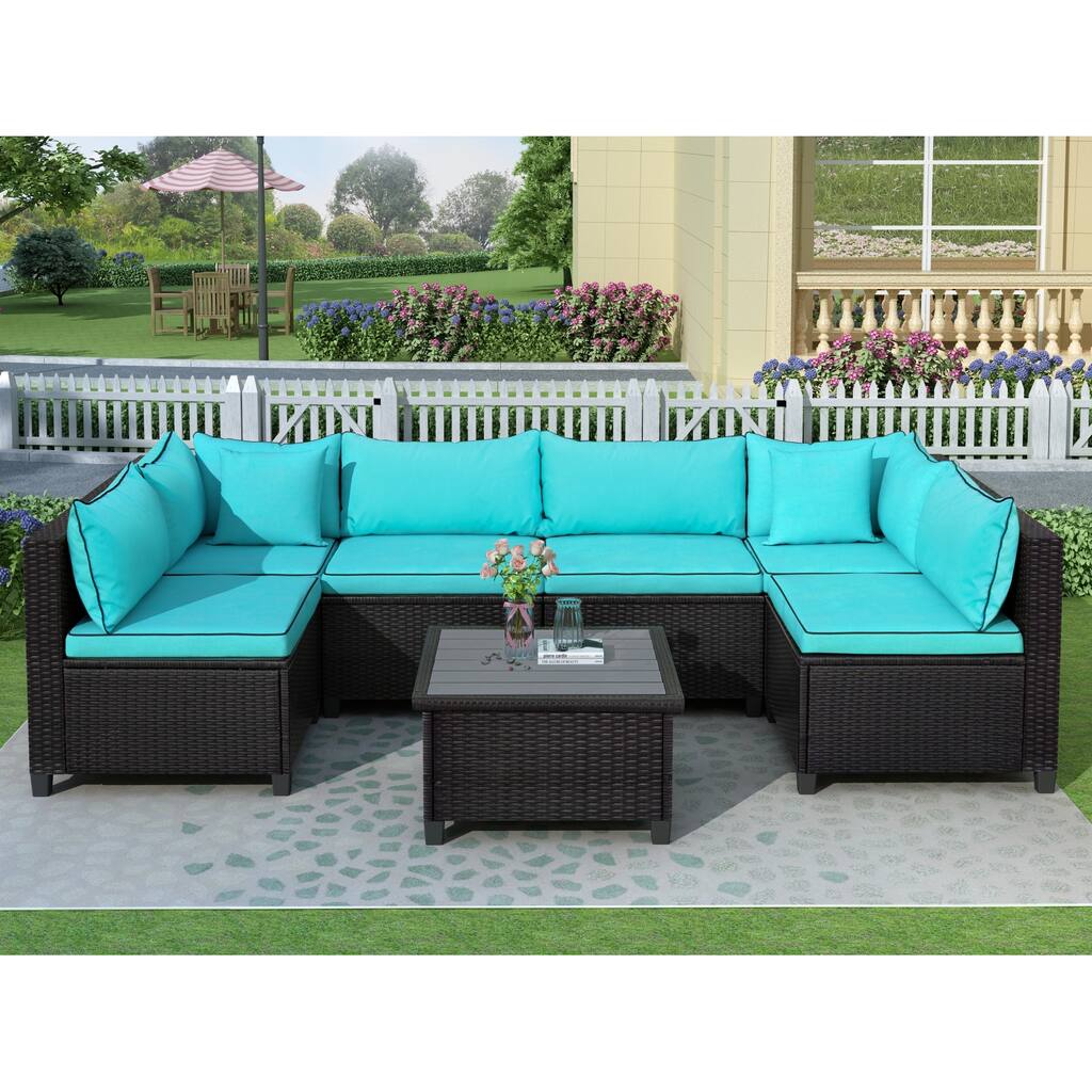 Rattan Wicker Sofa Set for Outdoors with Coffee Table & U-Shape Sectional