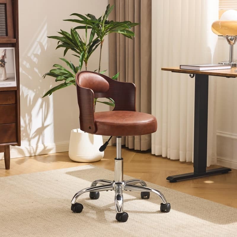Ring-Shaped Wooden Back Office Chair With Foot Spikes And Wheels