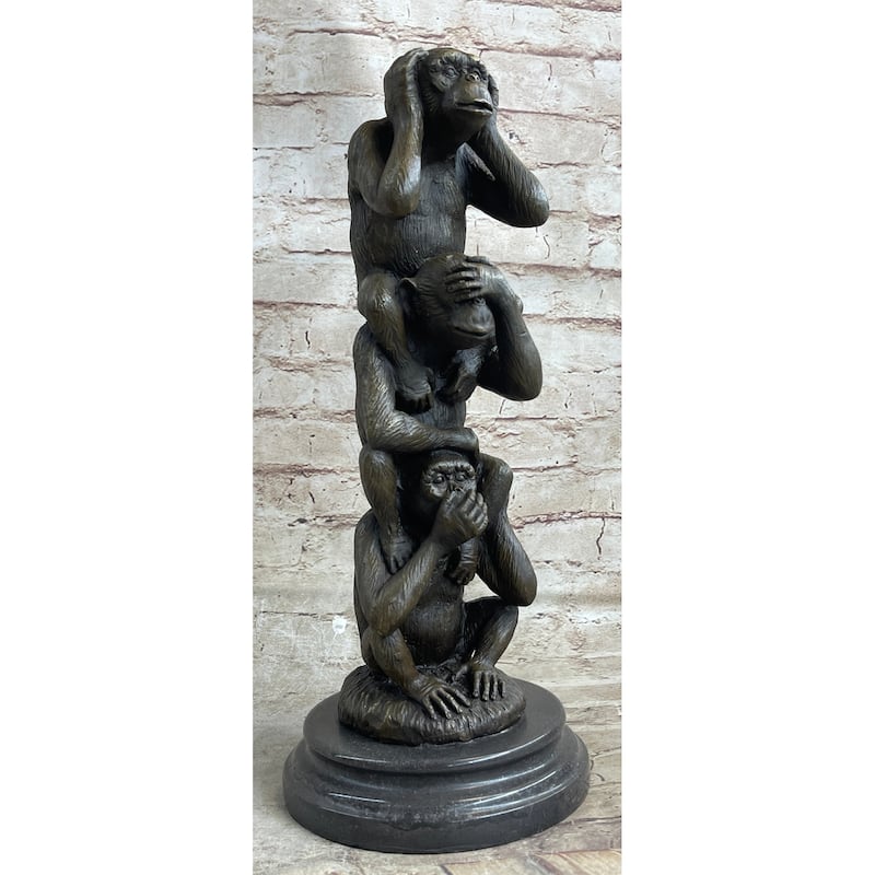 See Hear Speak No Evil Three Wise Monkeys Bronze Sculpture Statue