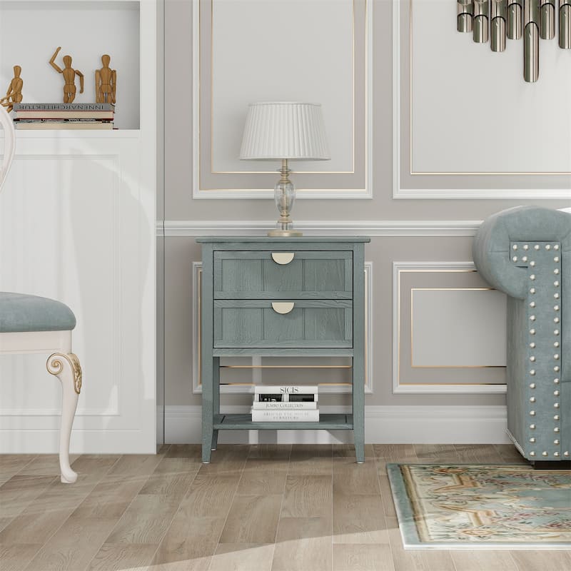 2 Drawer Wooden End Side Table
