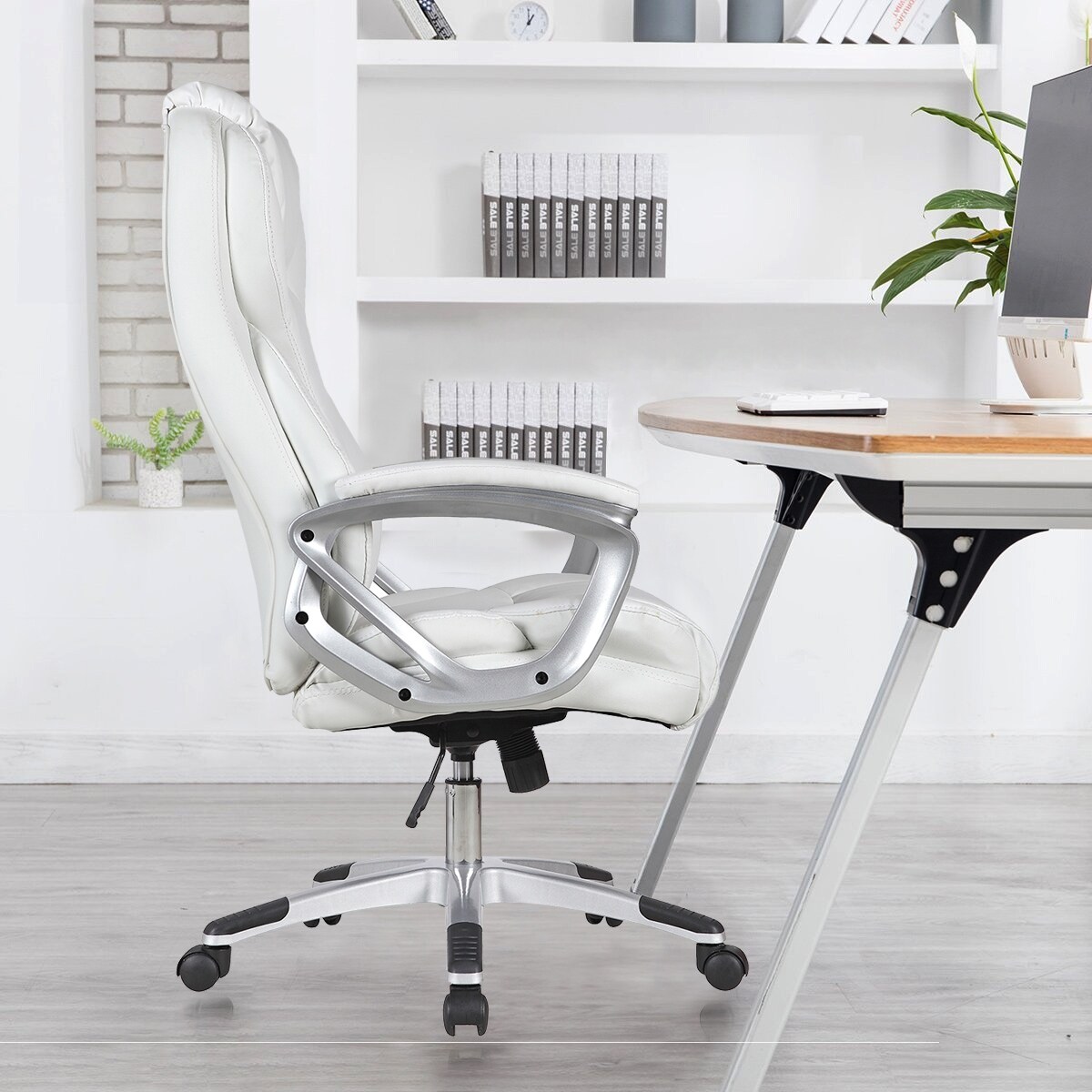 2xhome White Leather Deluxe Professional Ergonomic High Back Executive Office Chair Tall Comfortable Padded Cushion Modern On Sale Overstock 14047067