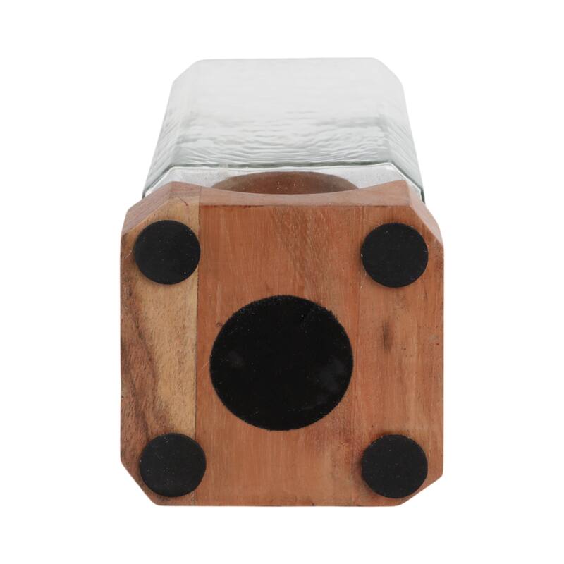 Decorative Wood and Glass Hurrican Pillar Candle Holder