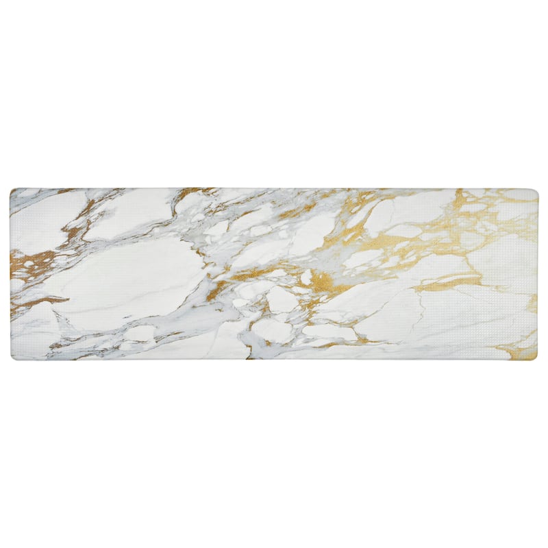 SoHome Cozy Living Modern Marble Anti-Fatigue Kitchen Mat - 17.5"x55" - Gold/White