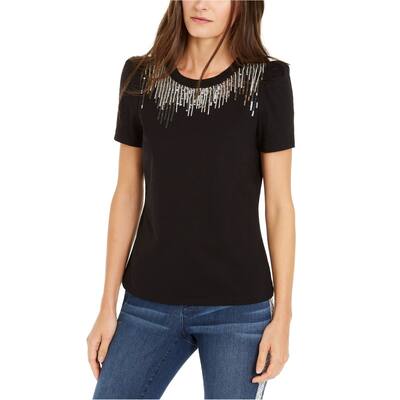 I.N.C Womens Sequin Embellished T-Shirt,, Black, Small