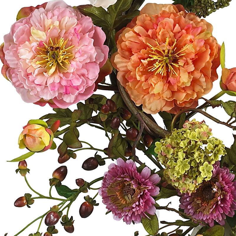 Pink Peony Spring Floral Wreath, 24-Inch, Unlit