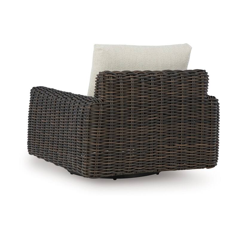 Kimo Outdoor Swivel Glider Lounge Chair, Beige, Dark Brown Metal