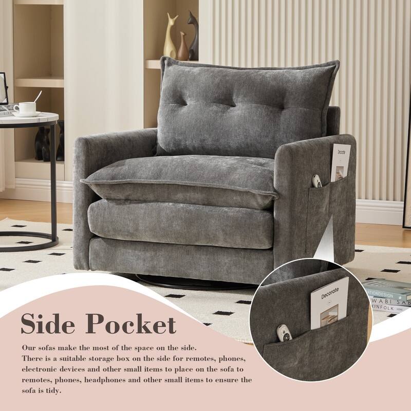 36.22" Chenille Upholstered Single Swivel Chair