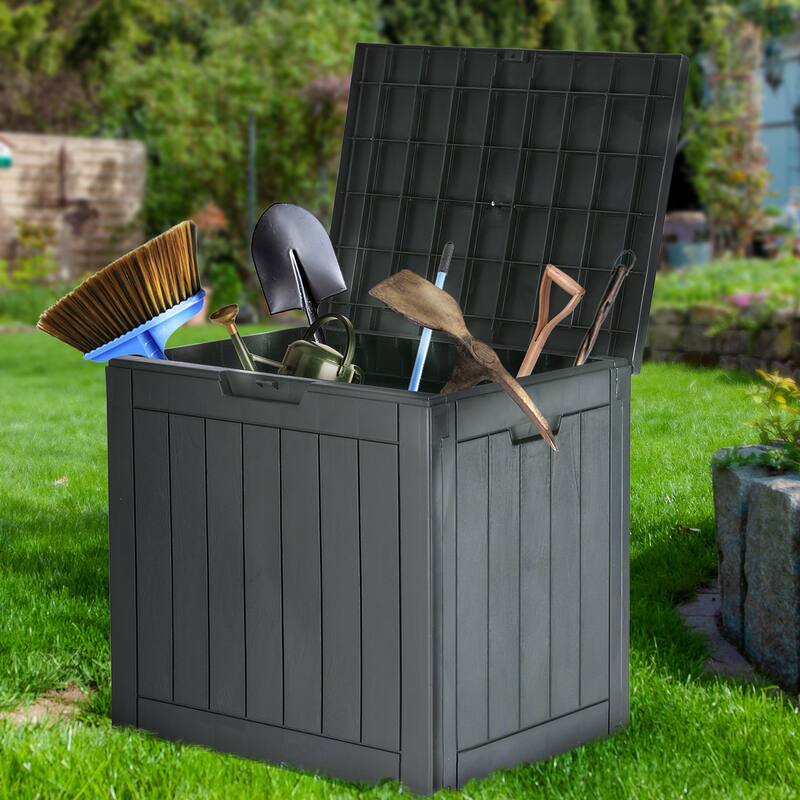 Deck Box with 31 Gallon Capacity, Weatherproof Resin Lockable Outdoor - Black