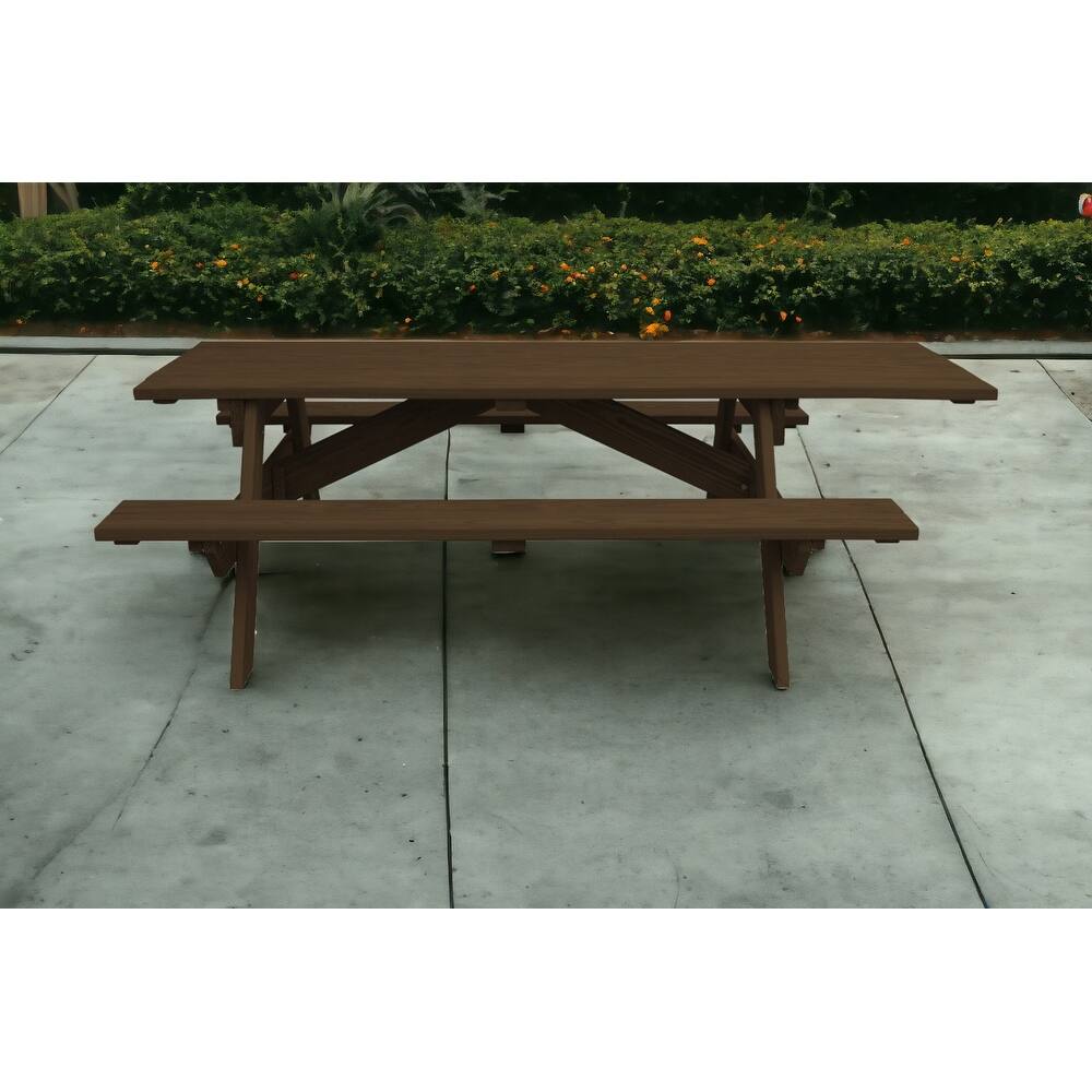 HomeRoots 94" Dark Brown Solid Wood Outdoor Picnic Table