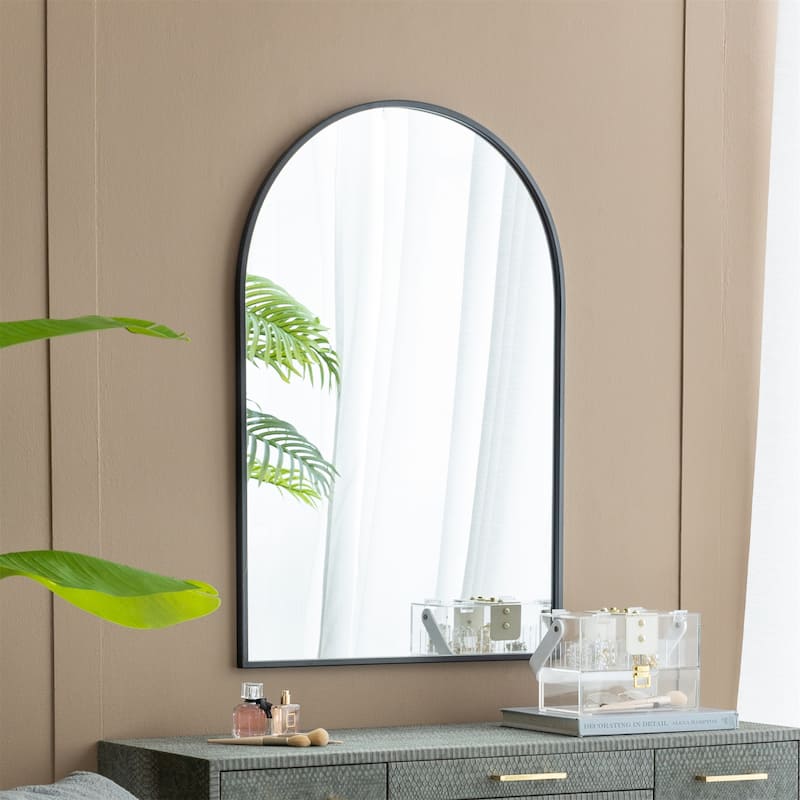 Arched Wall Mirror with Black Metal Frame