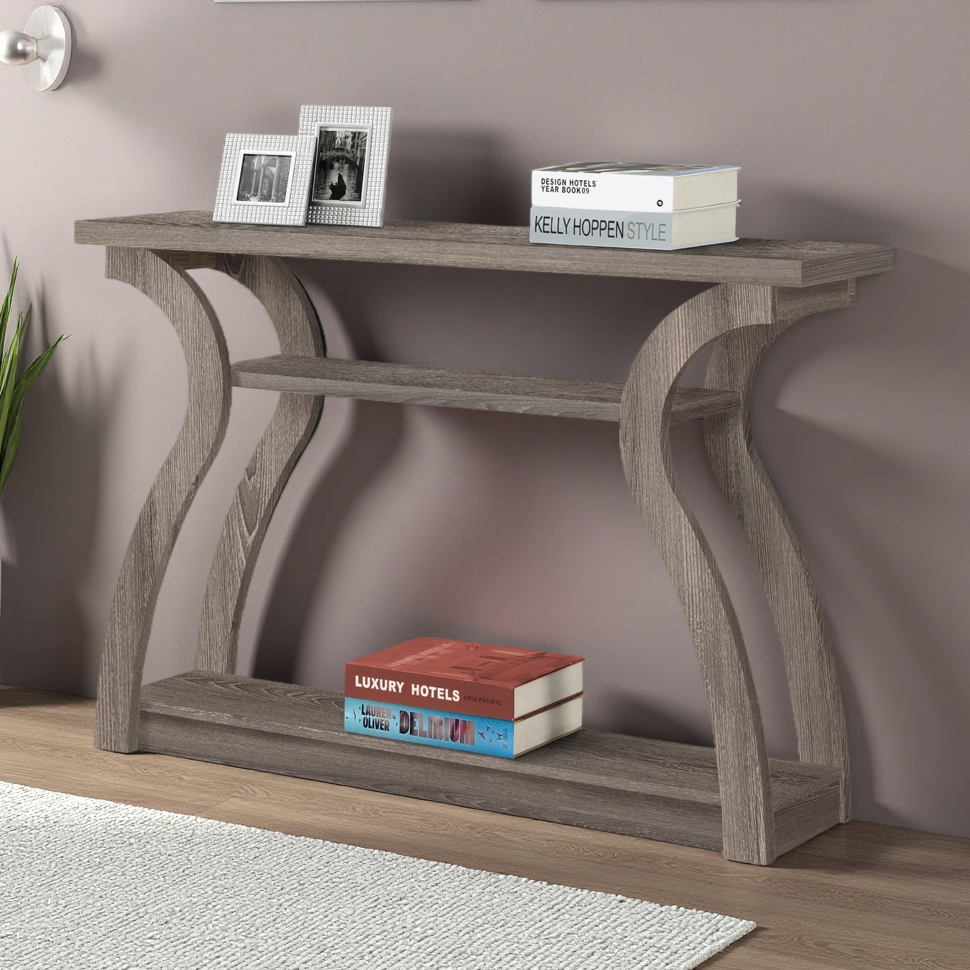 47.25" Laminate Accent Table - Contemporary Curved Console for Living Room & Bedroom with Three-Tier Design