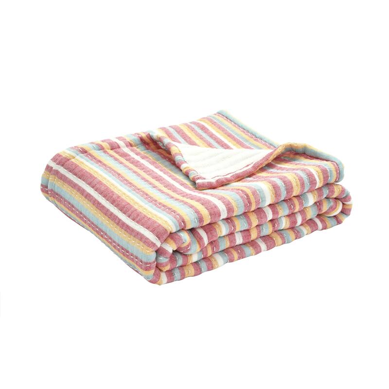 Lush Decor Tracy Stripe Kantha Pick Stitch Yarn Dyed Cotton Woven Throw Blanket