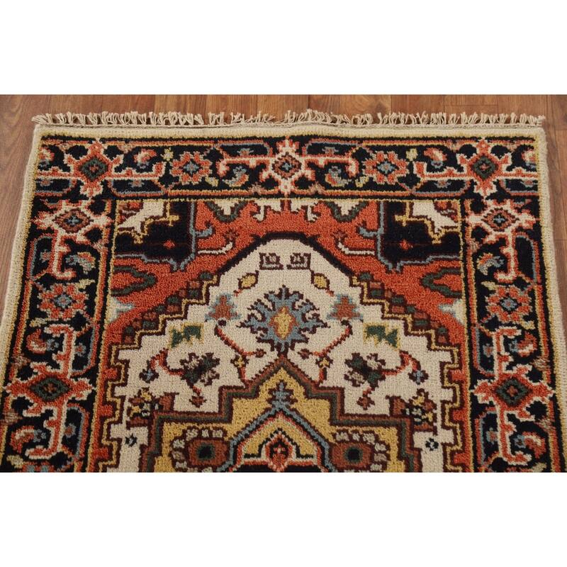 Heriz Serapi Indian Runner Ivory Rug Wool Hand-knotted - 2'7" x 10'1"