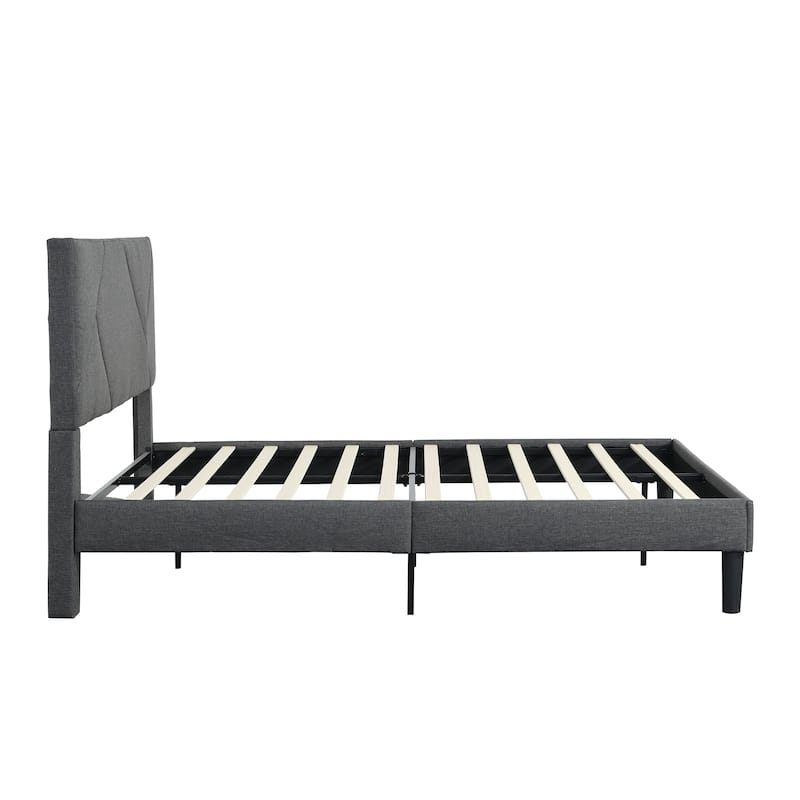 Full Size Upholstered Platform Bed Frame with Headboard, Wood Slat Support, No Box Spring Needed, Easy Assembly, Gray