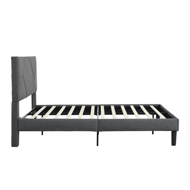 Gray Queen Size Upholstered Platform Bed with Strong Support