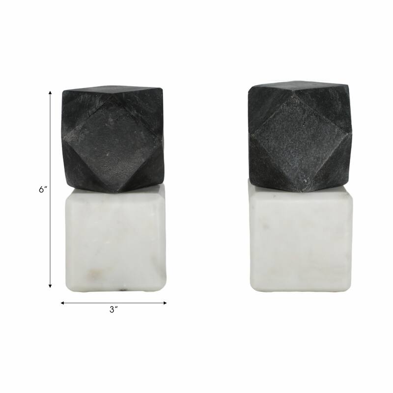 Decorative Marble Bookends with Hexagon Orb - Set of 2, 6"