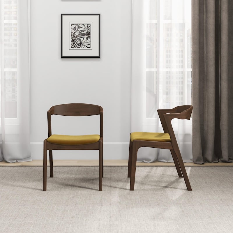 GDFStudio - Dakota Mid-Century Modern Velvet Upholstery Dining Chair with Solid Wood Legs & Foam Cushion, Set of 2 - 21"