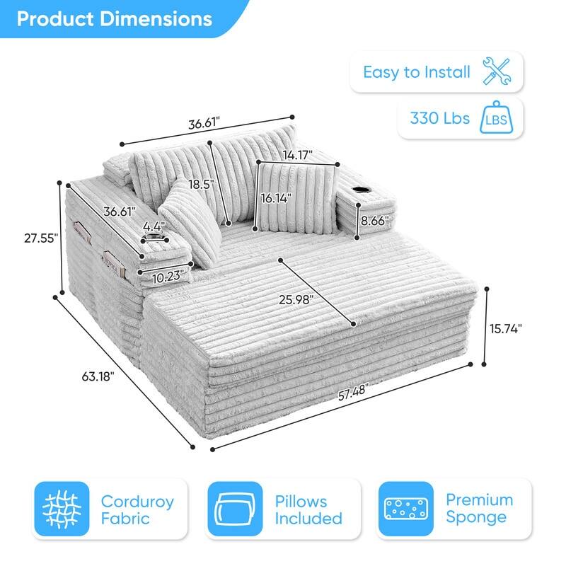 Mixoy Modern Corduroy Fabric Sofa Bed Chair,Single Sofa Chair With Cup Holders,Wide Armrests,Sleeper For Apartment