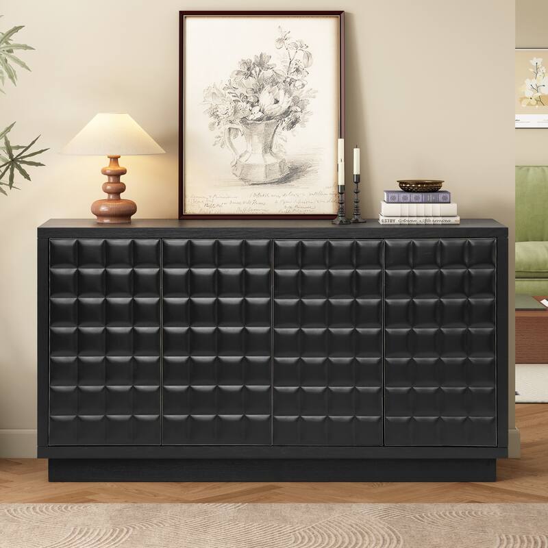 Christopher Knight Home - Voss 4 Door Storage Cabinet with 3D Geometric Doors and Metal Trim