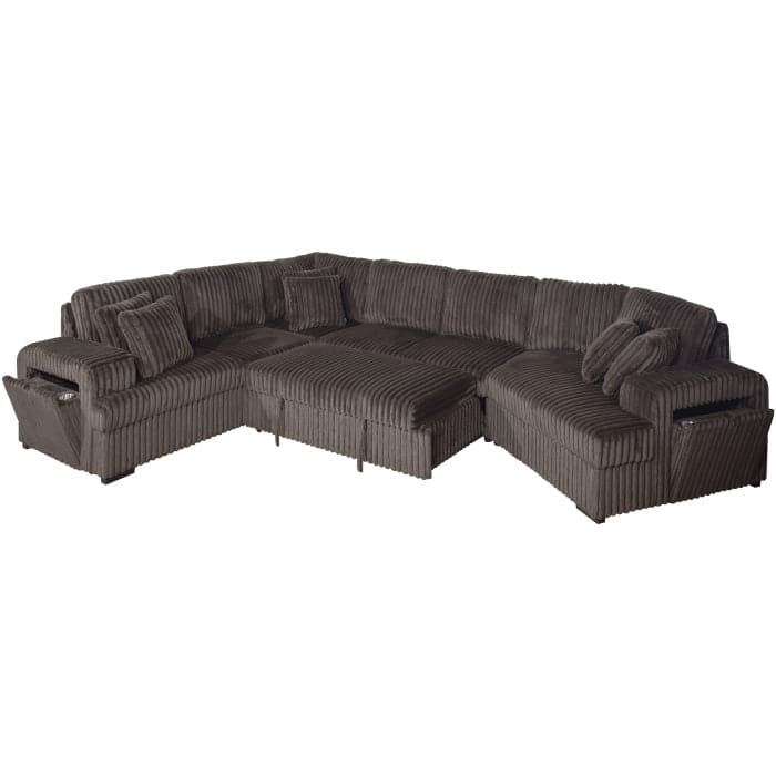 Modern Right Facing Half U-Shaped Pull Out Sectional Sofa with Storage Armrest, USB Port and Pillows