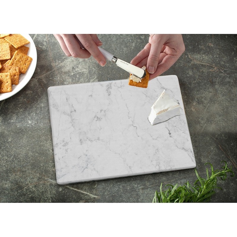 Counterart Glass Cutting Board Counter Saver 10" x 8" - White Marble - 10x8x.077