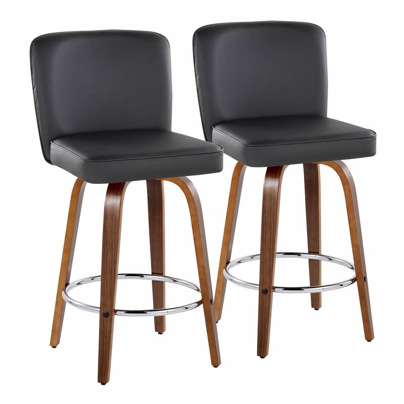 Porch & Den Holden 26" Fixed-Height Upholstered Counter Stool with Bent Wood Legs & Round Footrest (Set of 2)