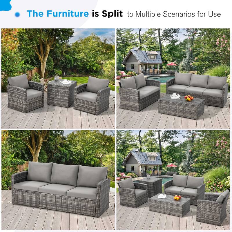 AECOJOY 7-Pieces Patio Sectional Sofa Outdoor Wicker Furniture Set