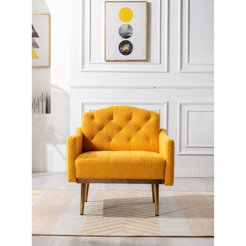 Tufted Decorative Fabric Armchair - Mustard Teddy