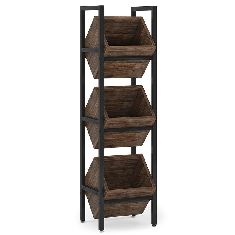 15" 3-Tier Basket Stand with Angled Baskets Brown & Black