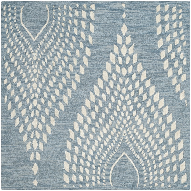 SAFAVIEH Handmade Bella Stacy Modern Floral Wool Rug - 5' Square - Blue/Ivory
