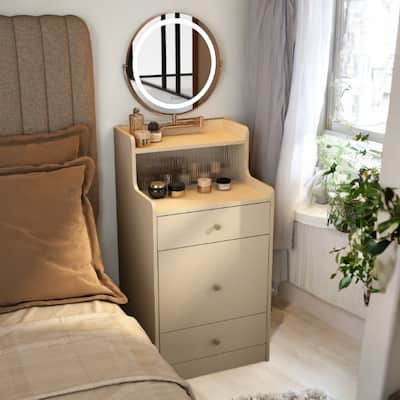 3-in-1 Vanity Desk with Mirror & Light, Small Makeup Vanity Set with Charging Station, 2 Drawers & Open Storage