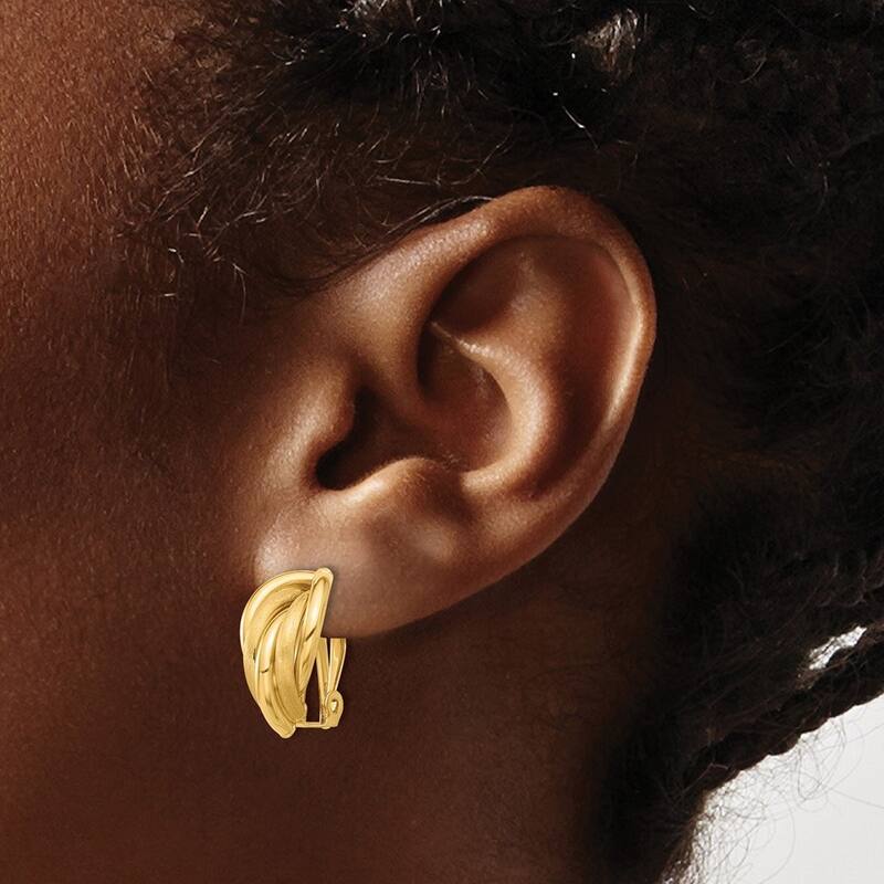 Curata 14k Yellow Gold Polished and Satin Omega Clip Non Pierced Earrings - 18x10mm