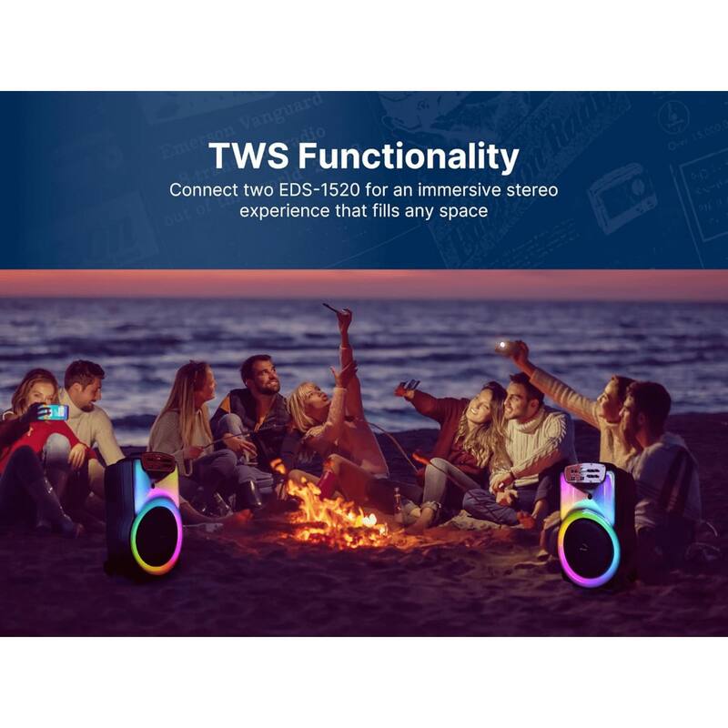 Emerson Portable Bluetooth 15" Party Speaker with Flame Lighting