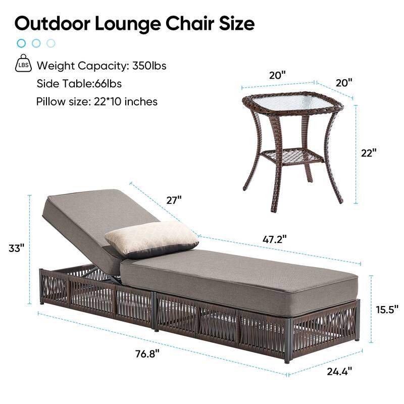 Pocassy 5 Pieces Patio Chaise Lounge Chair with Adjustable Backrest